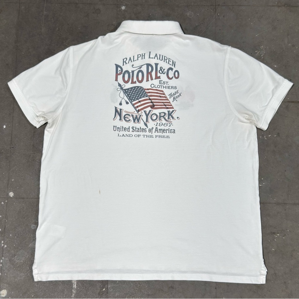 Polo Ralph Lauren Shirt Mens XXL White Custom Slim New York USA Flag Big Pony